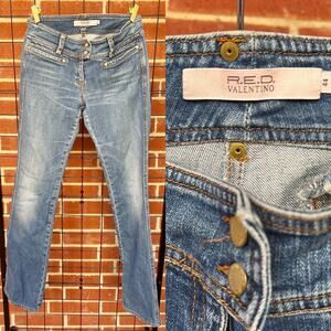Red Valentino Double Button Straight Leg Stretch Denim Jeans, IT 44 US 6
